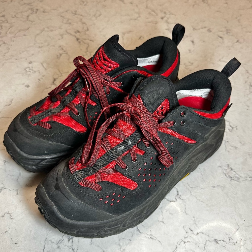 Hoka One One Tor Ultra Low eVent Black Red Size 7.5 Mens Waterproof Hiking Shoes